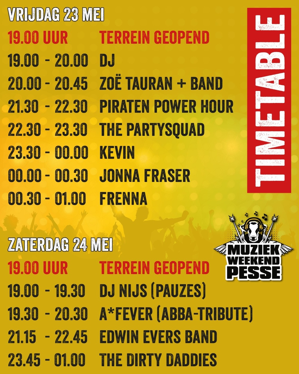 timetable muziekweekend pesse